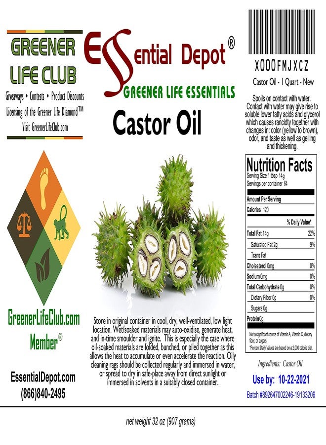 Essential Depot Castor Oil - 1 Quart - 32 oz - Food Grade - Safety Sealed HDPE Container with Resealable Cap - 100% Pure and Natural for Hair, Skin, Massage, and Cooking - Image 5